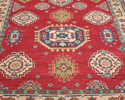 10 Ft Red Kuba Afghan Hand Knotted Wool Runner Rug